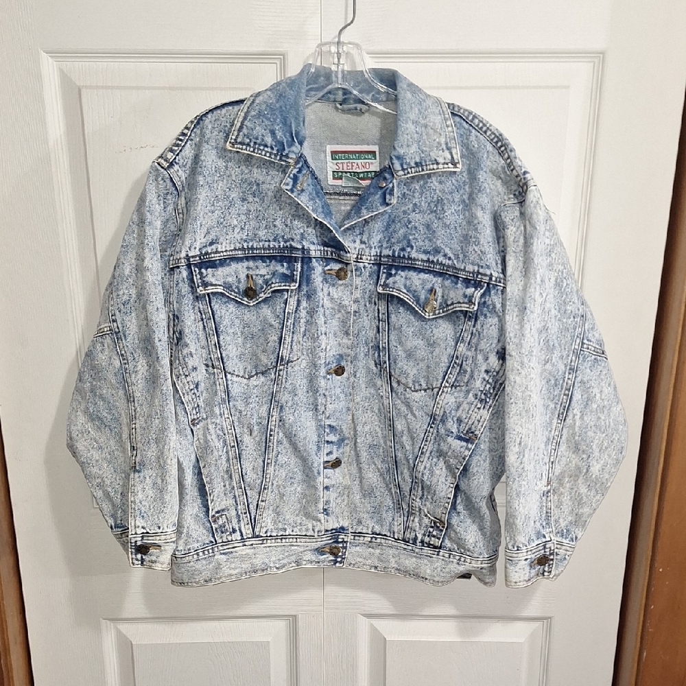 Vintage Women's Stefano Jean Jacket-L-Stonewashed Blue Heavy Denim